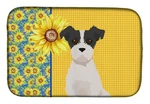 Carolines Treasures Sunflower Black White Wirehair Jack Russell Terrier Dish Mat. Fixed Price $22.99.