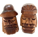 Hand Carved Wood Man Face Statue Tiki Totem Set Of 2 Mixed Design #54 & #55. Fixed Price $30.40.