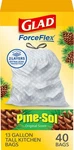 Glad Forceflex Tall Kitchen Trash Bags 13 Gallon Pine-sol Original 40 Count. Fixed Price $12.28.