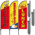 3 Sets Breakfast Lunch Restaurant Advertising Feather Flags Kits With Banner Gro. Fixed Price $88.49.