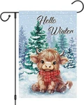 Heyfibro Hello Winter Highland Cow Garden Flag 12X18 Inch Double Sided Burlap Sn. Fixed Price $8.53.