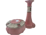 Art Deco Candlestick Powder Box/trinket Set For Vanity Pink Floral. Fixed Price $29.99.