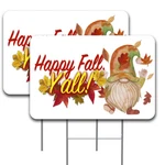 Happy Fall Y'all Gnome Pack Double-sided Yard Signs 16" X 24" With Metal Stake. Fixed Price $24.99.