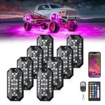 Rgb Rock Lights, 8 Pods Underglow Neon Kits App/rf Remote Control. Fixed Price $35.42.