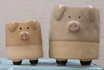 Abbott Collection Stoneware Pig Planter Set Of Two W/legs Pink Snouts Ceramic. Fixed Price $24.95.