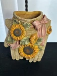 Vintage Gift Craft Resin Garden Gloves & Sunflower Wall Pocket Planter Vase. Fixed Price $15.00.
