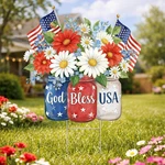 4TH Of July Mason Jar Yard Sign, Patriotic God Bless Usa Garden Stake With Daisy. Fixed Price $30.99.