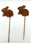 Vtg Village Wrought Iron Rusted Metal Rabbits Garden Stakes Yard Sculptures - 4". Fixed Price $27.00.