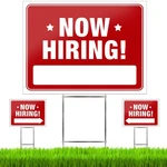 Now Hiring Signs 3 Pack 24X18 Double Sided Heavy Duty Yard Stakes Red. Fixed Price $74.99.