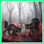 Halloween Black Cat Yard Signs With Stakes - Set Of 2 Metal Scary Angry Silh. Fixed Price $35.91.