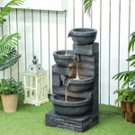 Outsunny Outdoor Fountain With Lights, 4-TIER Waterfall, Gray. Fixed Price $139.99.