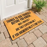 Funny Welcome Doormat 18X30" Rubber Back - "things To Ask Before You". Fixed Price $26.98.