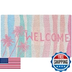 Snnder Beach Welcome Mat, Pastel Colorful Coastal Palm Tree Preppy Doormat. Fixed Price $42.40.