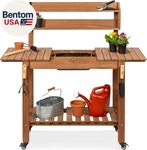 Mobile Garden Potting Bench, Outdoor Wood Workstation W/sliding Tabletop,. Fixed Price $239.14.