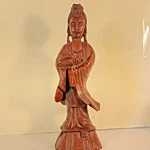 Vtg Asian Goddess Statue 8.5" Hand Carved Wood Intricate Design Collectible. Fixed Price $27.95.
