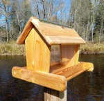 Large Cedar Wood Post Mount Bird Feeder For Outdoors. Fixed Price $84.95.