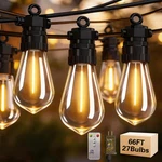 Best 66FT Outdoor String Lights With Remote, 27 Dimmable Shatterproof Led Bulbs. Fixed Price $46.56.