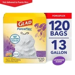 Glad Forceflex Tall Kitchen Drawstring Trash Bags 13 Gallon, 120 Count. Fixed Price $24.70.