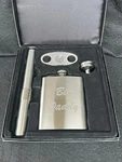 Bey Berk 4 Pc. Stainless Steel Flask Cigar Case & Cutter New Inscribed Big Daddy. Fixed Price $20.00.