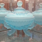 Blue Frosted Glass Round Covered Dish W/ Lid Included, Decorative. Fixed Price $21.80.