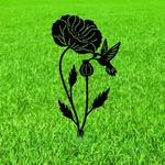 Decorative Metal Hummingbird And Poppy Garden Stakes Statues. Fixed Price $54.62.