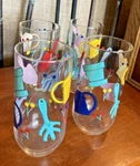 Gardening Drinking Glasses. 12 Oz. Set Of 4 Matching. Bright Colors.. Fixed Price $10.98.