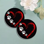 2D 4P Black Red Heart With Dog Paw Print 4*4 Round Table Cup Pads For Placing. Fixed Price $9.99.