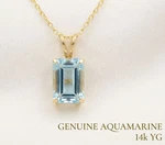 Genuine 1.88 Cts Aquamarine Pendant Solid 14K Gold Free Appraisal Service -nwt. Fixed Price $257.28.