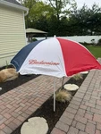 Vintage Budweiser King Of Beers Beach Patio Umbrella 62 Red White Blue. Fixed Price $29.99.
