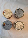 Set Of 4 Wooden Circular Boxes With Thoughtful Words. Fixed Price $17.00.