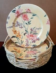 4 Lenox Perennial Garden 8.5" Salad Plates In Wicker Picnic Caddy. Fixed Price $16.99.