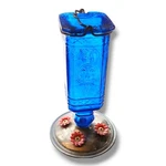 Woodstream Cobalt Blue Glass Bird Feeder Vintage Hanging Floral Metal Base. Fixed Price $56.42.