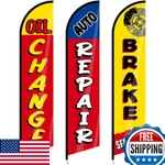 Hahafelt 3 Pack Auto Repair Shop Oil Change Feather Flag Sets 12X2.5 Ft Large Br. Fixed Price $67.80.
