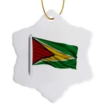 3DROSE Guyana Flag On Pole 3" Snowflake Porcelain Ornament Colorful Souvenir. Fixed Price $13.46.
