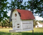 Rustic Metal Barn Birdhouse, Wooden Outdoor Garden Decor For Small Birds. Fixed Price $52.00.
