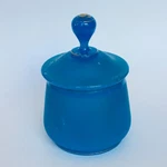 Blue Frosted Satin Lidded Vanity Dish 5". Fixed Price $19.95.