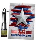 Independence Day Garden Flag Set With Stand Americana Fourth Of July Fireworks. Fixed Price $63.65.