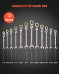 Vevor Flex-head Ratcheting Wrench Set, 12-PIECE Sae Sizes, 72 Teeth, Cr-v Steel. Fixed Price $46.27.