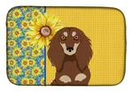 Carolines Treasures Summer Sunflower Longhair Chocolate Cream Dachshund Dish Mat. Fixed Price $22.99.